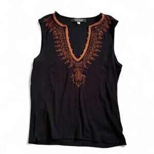Vintage Rampage Y2k style black and orange embroidered top